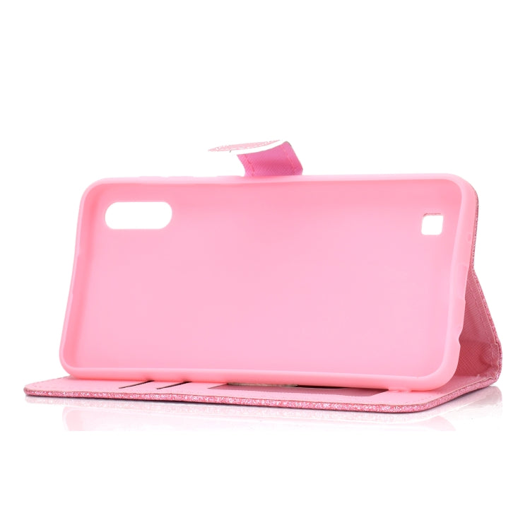 For Samsung Galaxy A10 / M10 Glitter Powder Horizontal Flip Leather Case with Card Slots & Holder & Photo Frame & Wallet