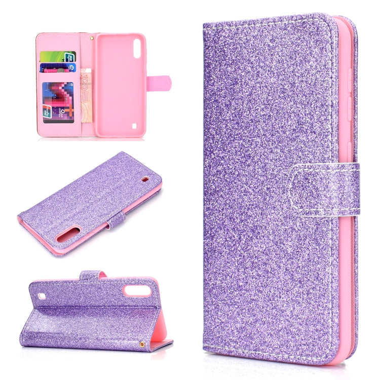 For Samsung Galaxy A10 / M10 Glitter Powder Horizontal Flip Leather Case with Card Slots & Holder & Photo Frame & Wallet