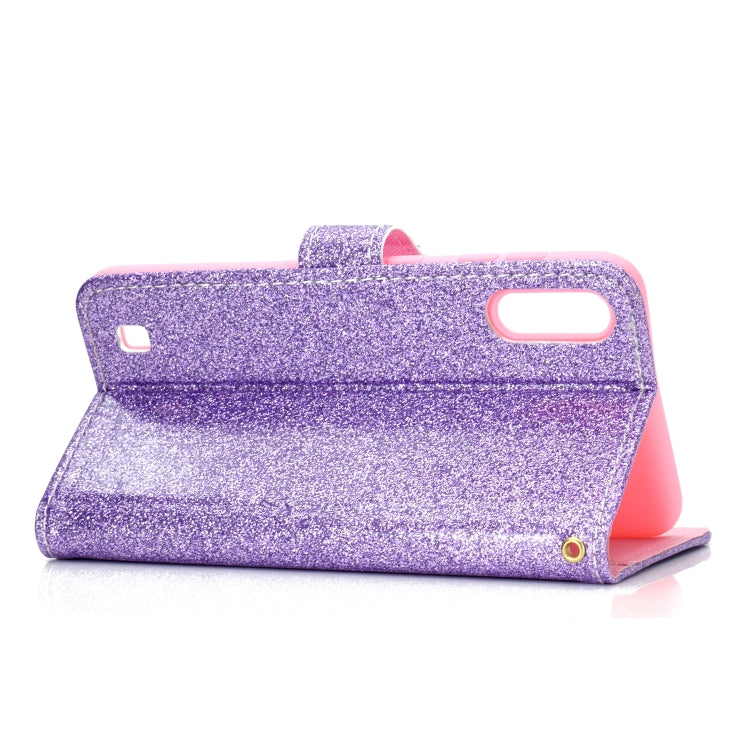 For Samsung Galaxy A10 / M10 Glitter Powder Horizontal Flip Leather Case with Card Slots & Holder & Photo Frame & Wallet