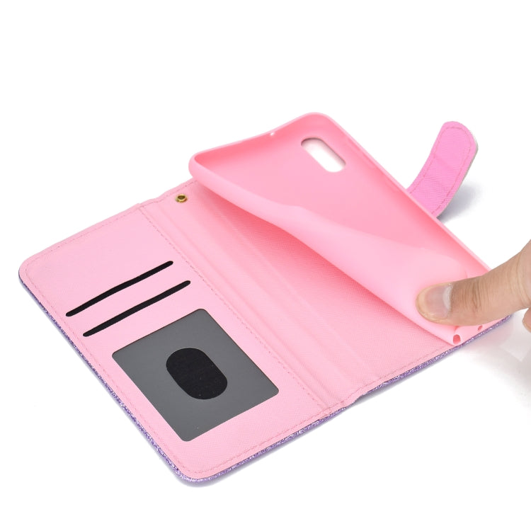 For Samsung Galaxy A10 / M10 Glitter Powder Horizontal Flip Leather Case with Card Slots & Holder & Photo Frame & Wallet