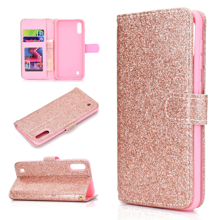 For Samsung Galaxy A10 / M10 Glitter Powder Horizontal Flip Leather Case with Card Slots & Holder & Photo Frame & Wallet