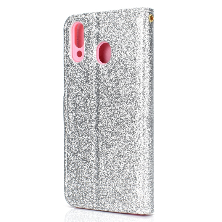For Samsung Galaxy M20 Glitter Powder Horizontal Flip Leather Case with Card Slots & Holder & Photo Frame & Wallet