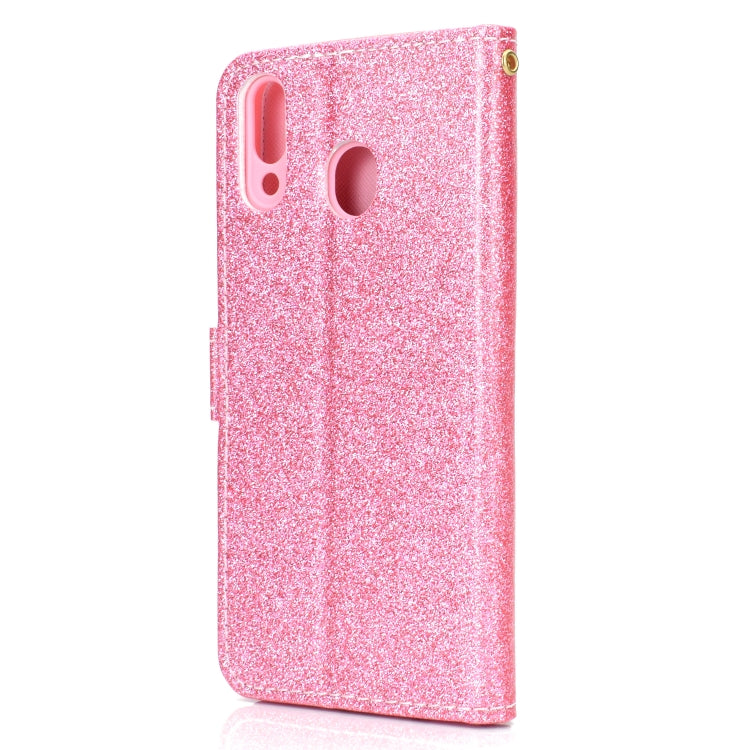 For Samsung Galaxy M20 Glitter Powder Horizontal Flip Leather Case with Card Slots & Holder & Photo Frame & Wallet