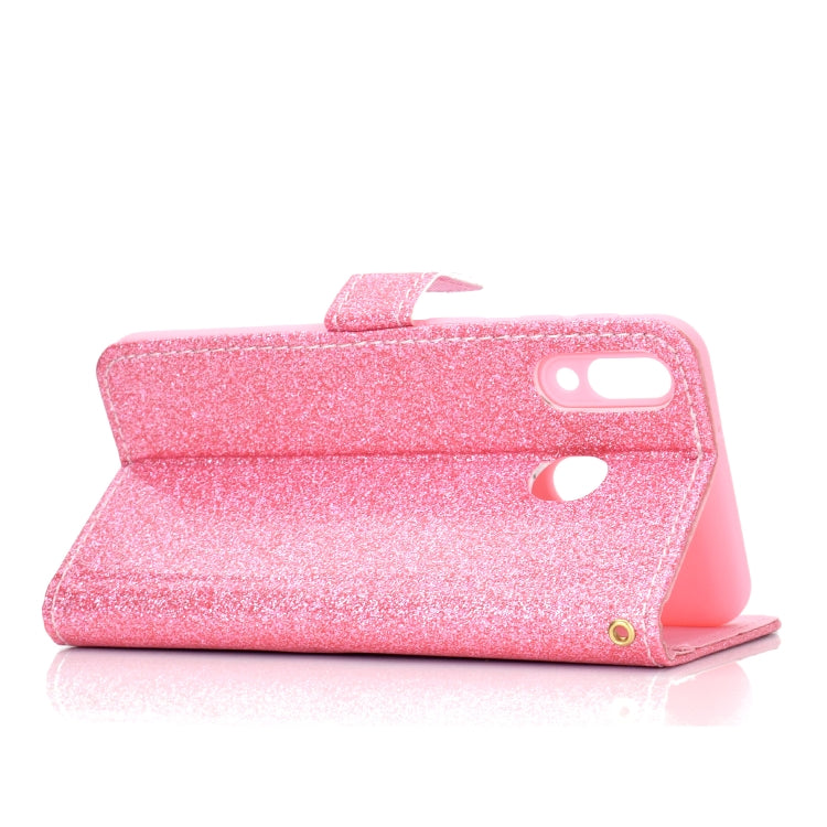 For Samsung Galaxy M20 Glitter Powder Horizontal Flip Leather Case with Card Slots & Holder & Photo Frame & Wallet