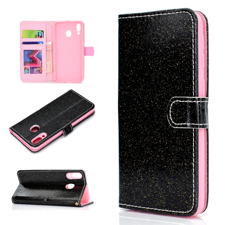 For Samsung Galaxy M20 Glitter Powder Horizontal Flip Leather Case with Card Slots & Holder & Photo Frame & Wallet