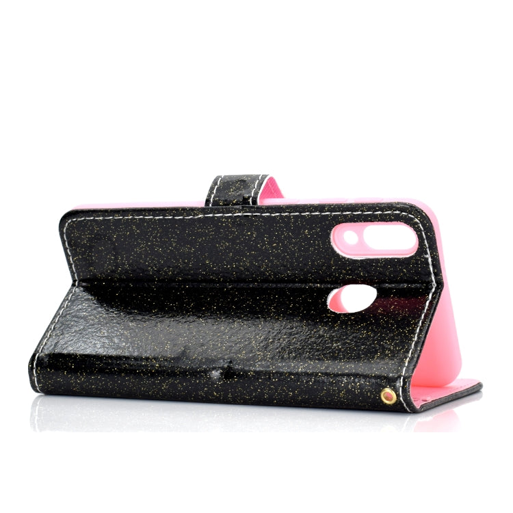 For Samsung Galaxy M20 Glitter Powder Horizontal Flip Leather Case with Card Slots & Holder & Photo Frame & Wallet