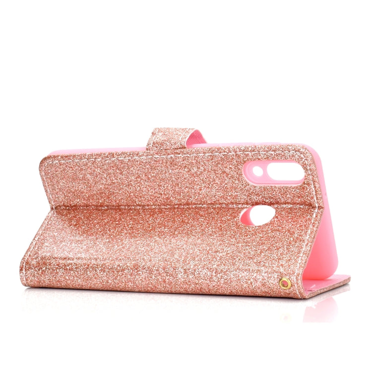 For Samsung Galaxy M20 Glitter Powder Horizontal Flip Leather Case with Card Slots & Holder & Photo Frame & Wallet