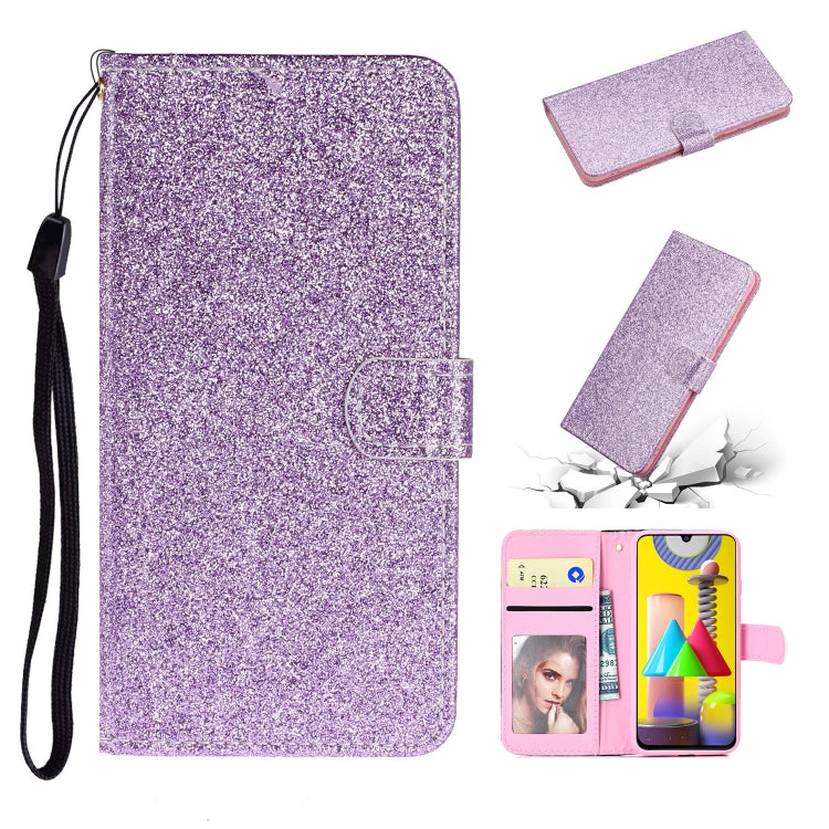 For Samsung M31 Glitter Powder Horizontal Flip Leather Case with Card Slots & Holder & Photo Frame & Wallet