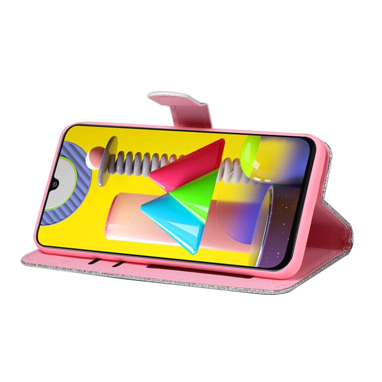 For Samsung M31 Glitter Powder Horizontal Flip Leather Case with Card Slots & Holder & Photo Frame & Wallet