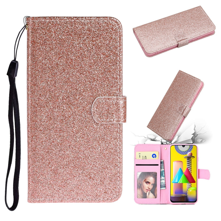 For Samsung M31 Glitter Powder Horizontal Flip Leather Case with Card Slots & Holder & Photo Frame & Wallet