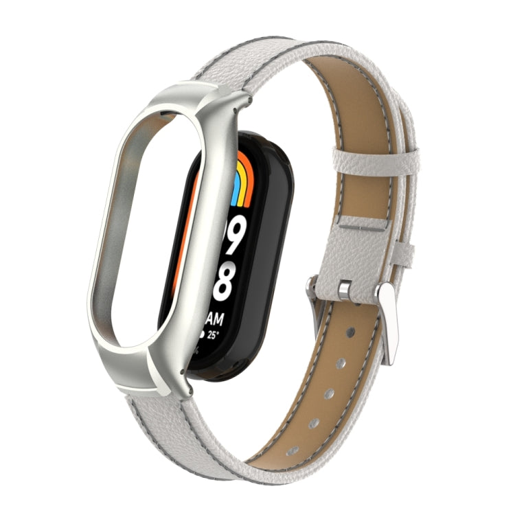 For Xiaomi Mi Band 8 Integrated Metal Case + Litchi Texture Leather Watch Band