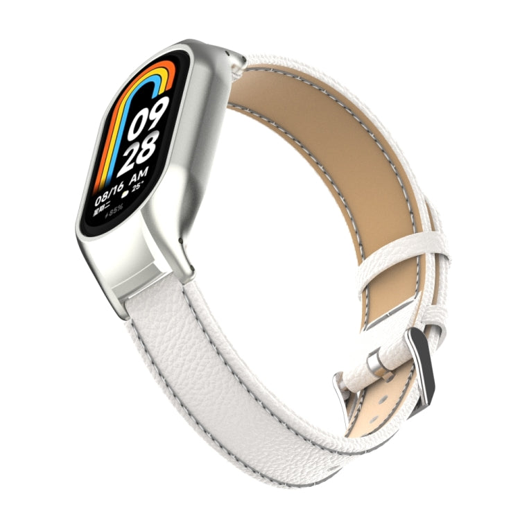 For Xiaomi Mi Band 8 Integrated Metal Case + Litchi Texture Leather Watch Band