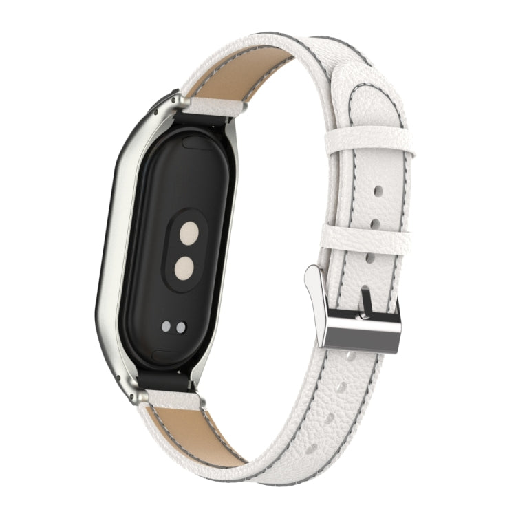 For Xiaomi Mi Band 8 Integrated Metal Case + Litchi Texture Leather Watch Band