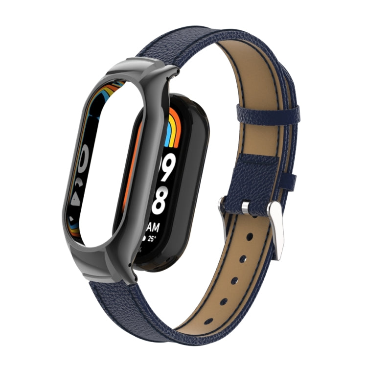 For Xiaomi Mi Band 8 Integrated Metal Case + Litchi Texture Leather Watch Band