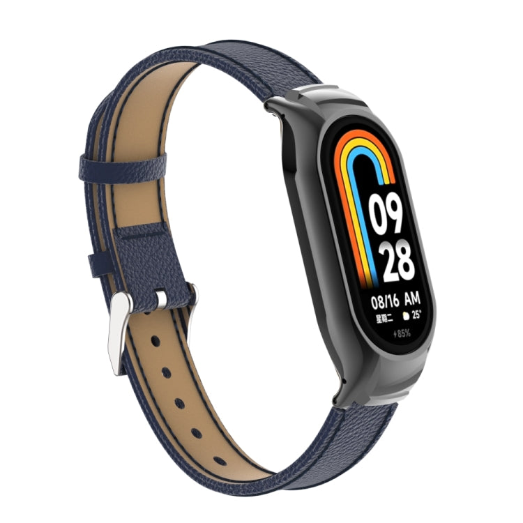 For Xiaomi Mi Band 8 Integrated Metal Case + Litchi Texture Leather Watch Band