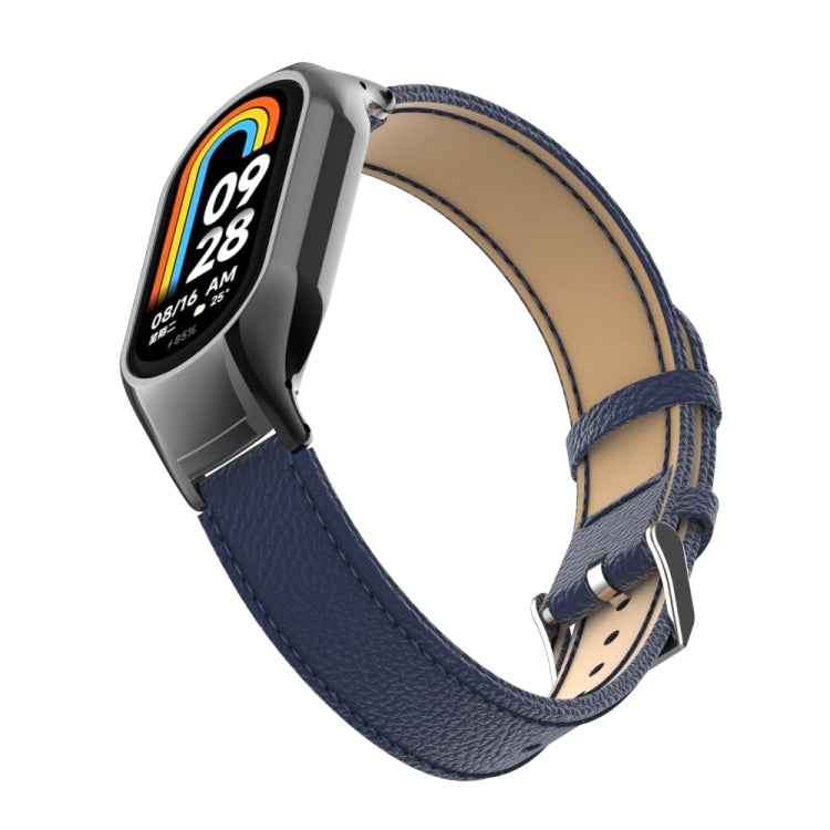 For Xiaomi Mi Band 8 Integrated Metal Case + Litchi Texture Leather Watch Band