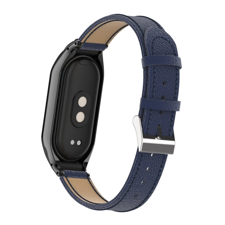 For Xiaomi Mi Band 8 Integrated Metal Case + Litchi Texture Leather Watch Band