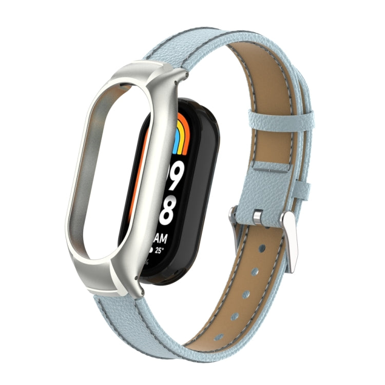 For Xiaomi Mi Band 8 Integrated Metal Case + Litchi Texture Leather Watch Band