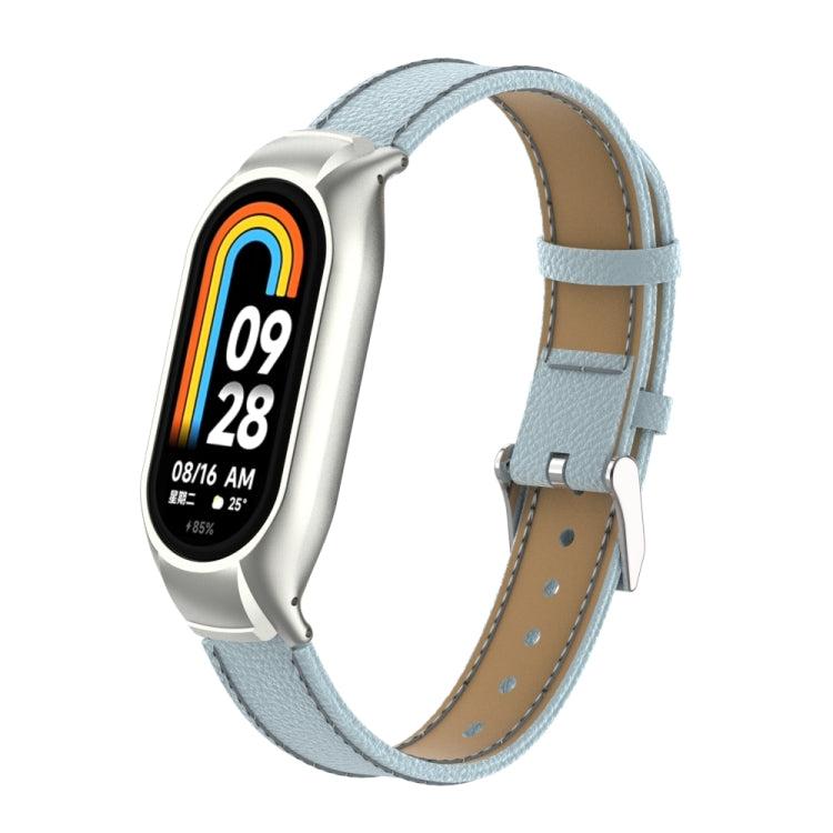 For Xiaomi Mi Band 8 Integrated Metal Case + Litchi Texture Leather Watch Band