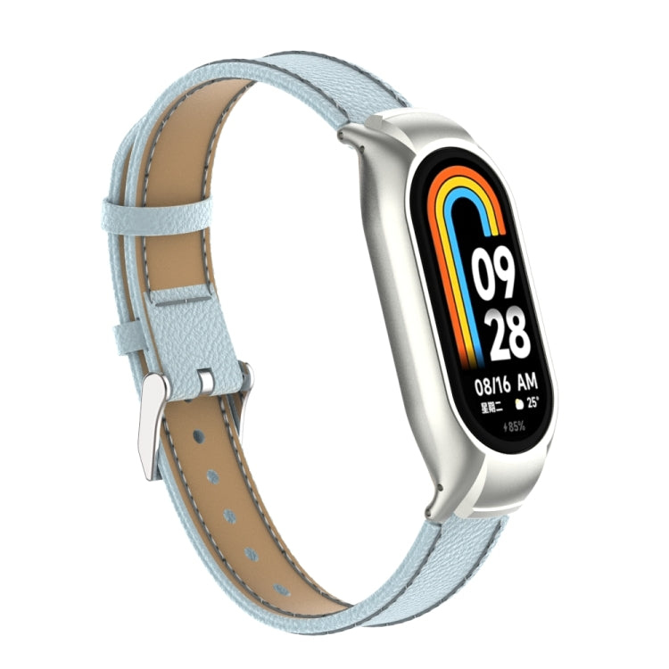 For Xiaomi Mi Band 8 Integrated Metal Case + Litchi Texture Leather Watch Band