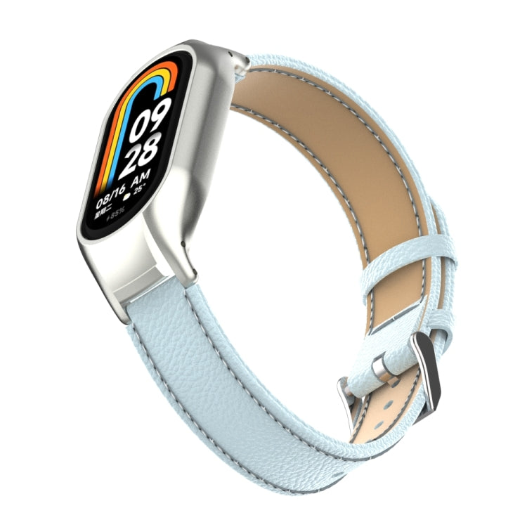 For Xiaomi Mi Band 8 Integrated Metal Case + Litchi Texture Leather Watch Band