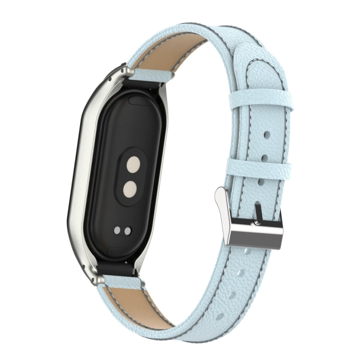 For Xiaomi Mi Band 8 Integrated Metal Case + Litchi Texture Leather Watch Band