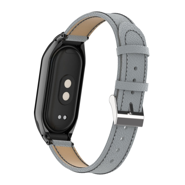 For Xiaomi Mi Band 8 Integrated Metal Case + Litchi Texture Leather Watch Band
