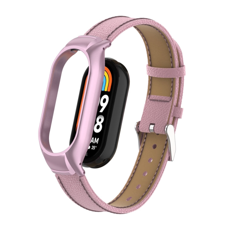 For Xiaomi Mi Band 8 Integrated Metal Case + Litchi Texture Leather Watch Band