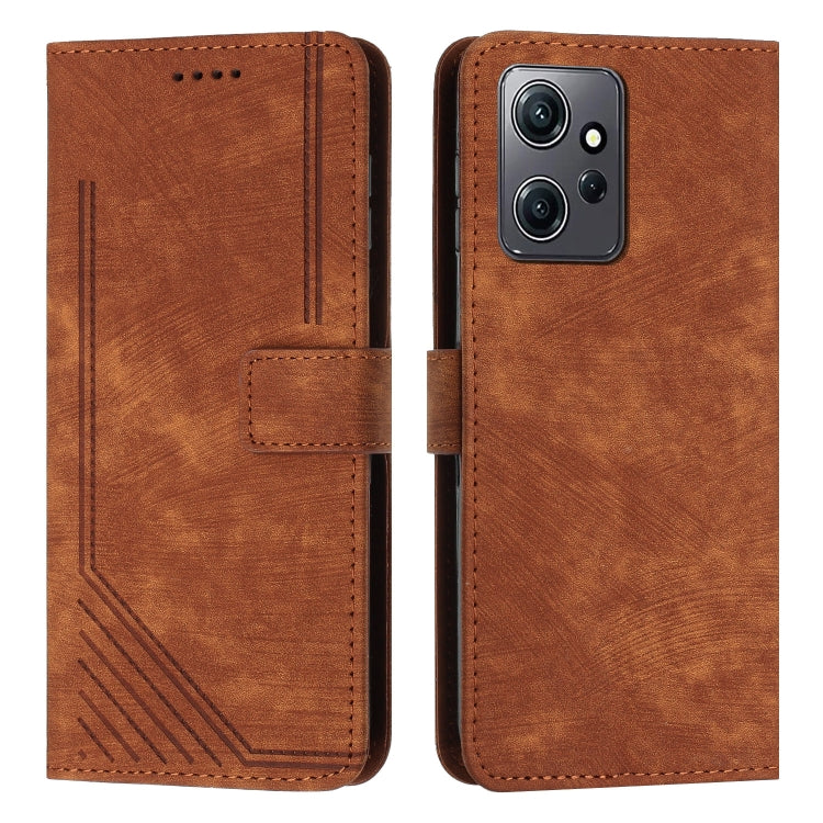 For Xiaomi Redmi Note 12 4G Skin Feel Stripe Pattern Leather Phone Case with Lanyard