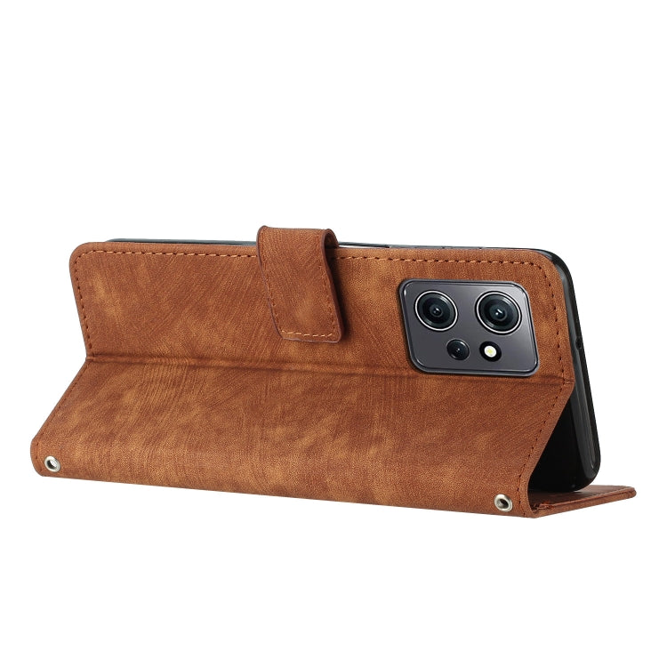 For Xiaomi Redmi Note 12 4G Skin Feel Stripe Pattern Leather Phone Case with Lanyard