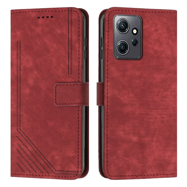 For Xiaomi Redmi Note 12 4G Skin Feel Stripe Pattern Leather Phone Case with Lanyard