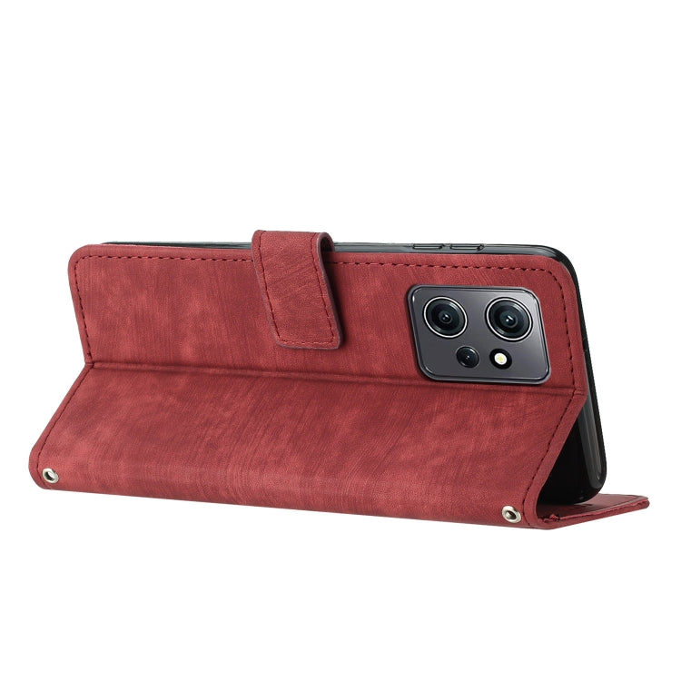For Xiaomi Redmi Note 12 4G Skin Feel Stripe Pattern Leather Phone Case with Lanyard