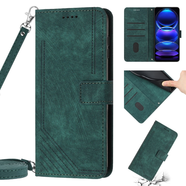 For Xiaomi Redmi Note 12 4G Skin Feel Stripe Pattern Leather Phone Case with Lanyard