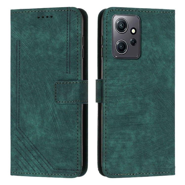 For Xiaomi Redmi Note 12 4G Skin Feel Stripe Pattern Leather Phone Case with Lanyard