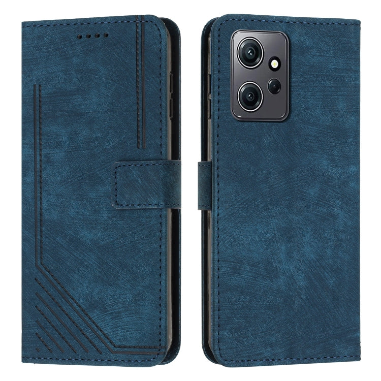 For Xiaomi Redmi Note 12 4G Skin Feel Stripe Pattern Leather Phone Case with Lanyard