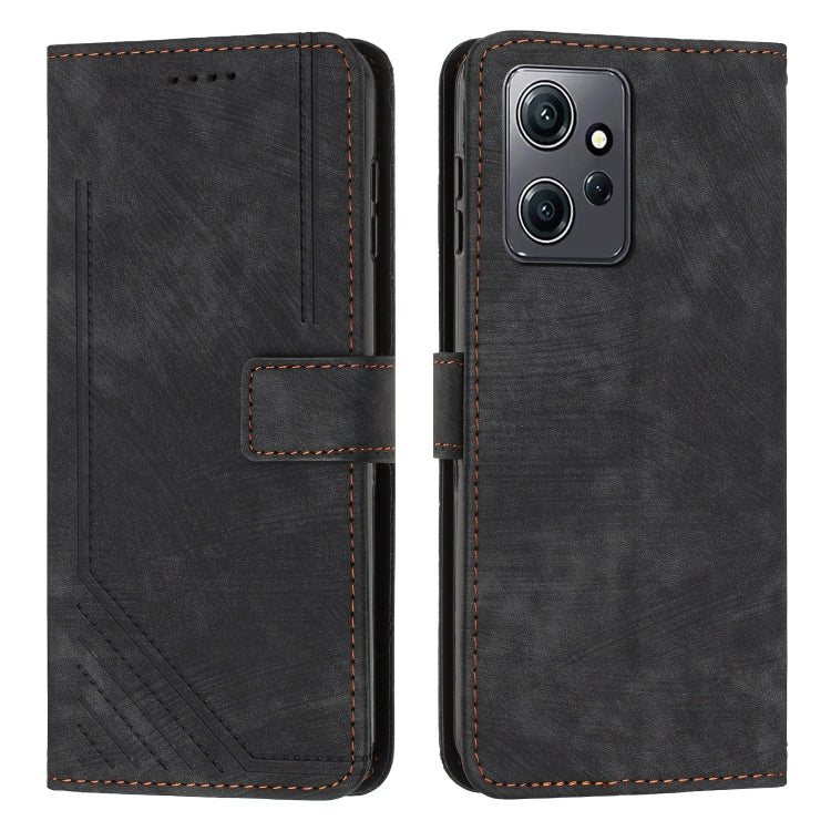 For Xiaomi Redmi Note 12 4G Skin Feel Stripe Pattern Leather Phone Case with Lanyard