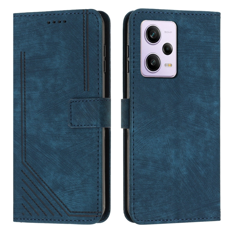 For Xiaomi Redmi Note 12 Pro Global Skin Feel Stripe Pattern Leather Phone Case with Lanyard
