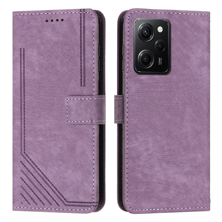 For Xiaomi Redmi Note 12 Pro Speed Skin Feel Stripe Pattern Leather Phone Case with Lanyard