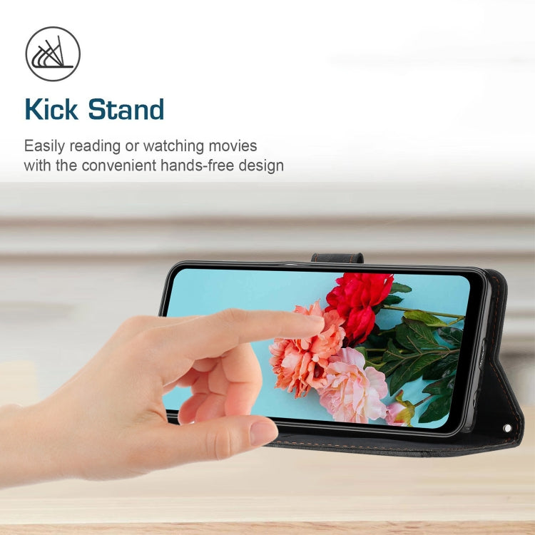 For Xiaomi Redmi Note 11 / Note 11s Global Skin Feel Stripe Pattern Leather Phone Case with Lanyard