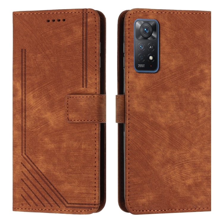 For Xiaomi Redmi Note 11 Pro 4G / 5G Global Skin Feel Stripe Pattern Leather Phone Case with Lanyard