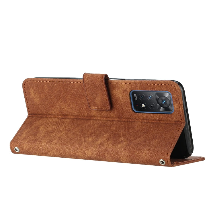 For Xiaomi Redmi Note 11 Pro 4G / 5G Global Skin Feel Stripe Pattern Leather Phone Case with Lanyard