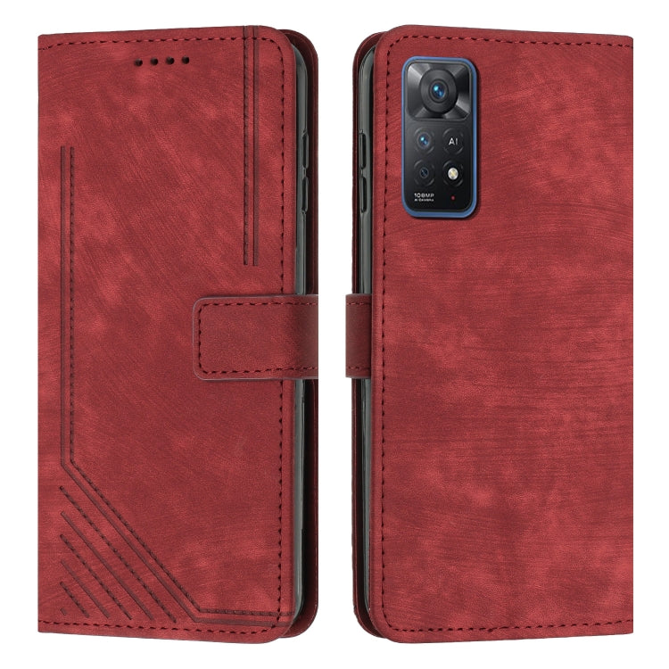 For Xiaomi Redmi Note 11 Pro 4G / 5G Global Skin Feel Stripe Pattern Leather Phone Case with Lanyard