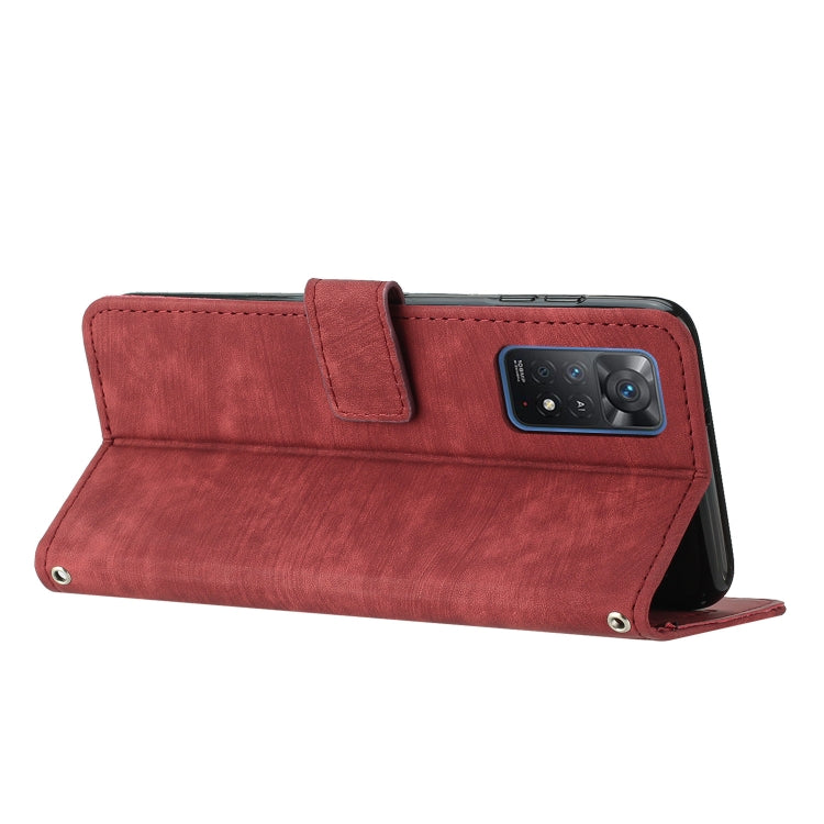 For Xiaomi Redmi Note 11 Pro 4G / 5G Global Skin Feel Stripe Pattern Leather Phone Case with Lanyard
