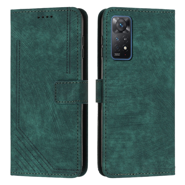 For Xiaomi Redmi Note 11 Pro 4G / 5G Global Skin Feel Stripe Pattern Leather Phone Case with Lanyard