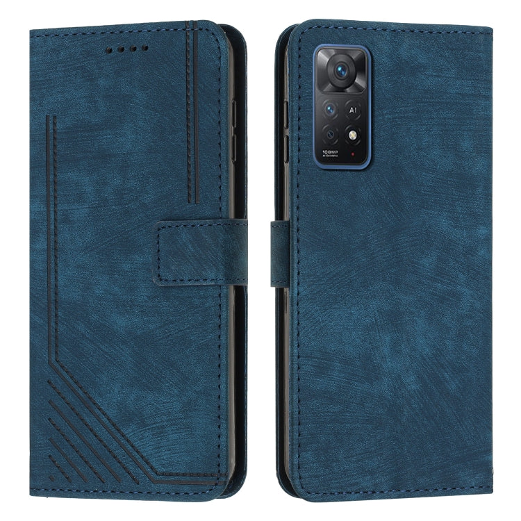 For Xiaomi Redmi Note 11 Pro 4G / 5G Global Skin Feel Stripe Pattern Leather Phone Case with Lanyard