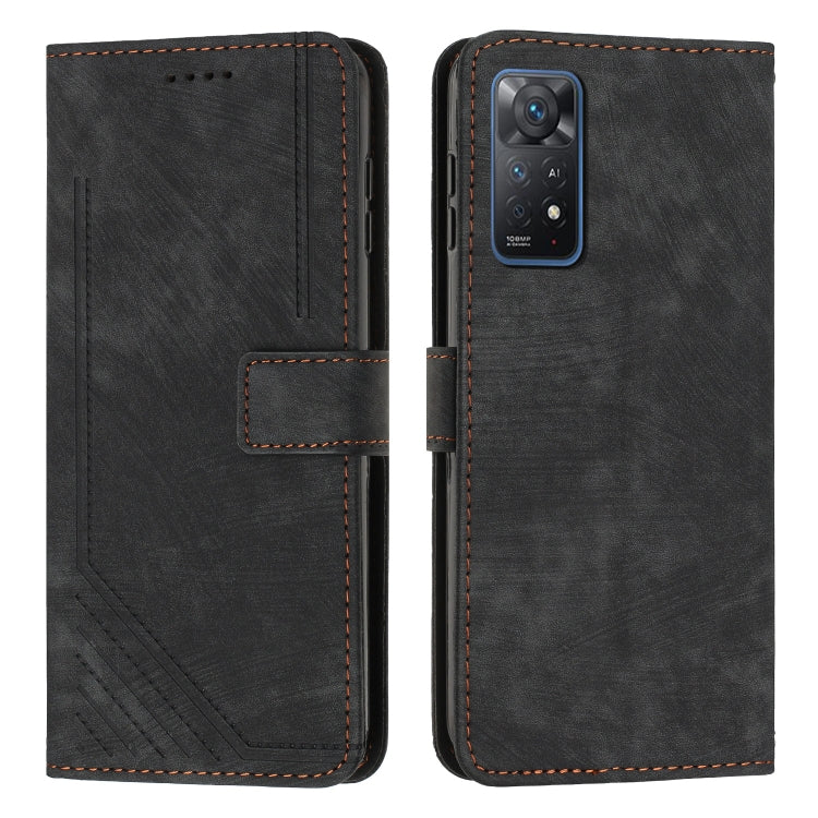 For Xiaomi Redmi Note 11 Pro 4G / 5G Global Skin Feel Stripe Pattern Leather Phone Case with Lanyard