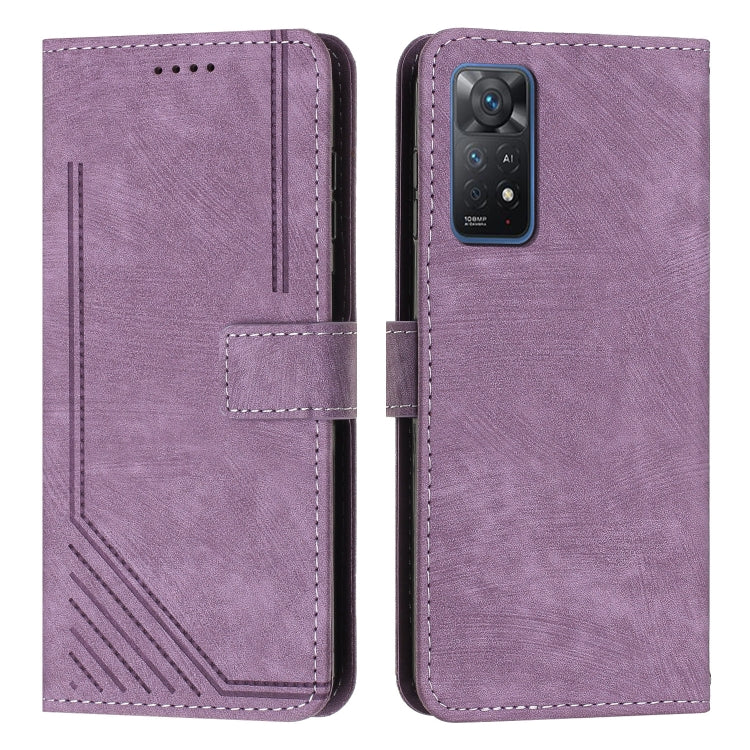 For Xiaomi Redmi Note 11 Pro 4G / 5G Global Skin Feel Stripe Pattern Leather Phone Case with Lanyard