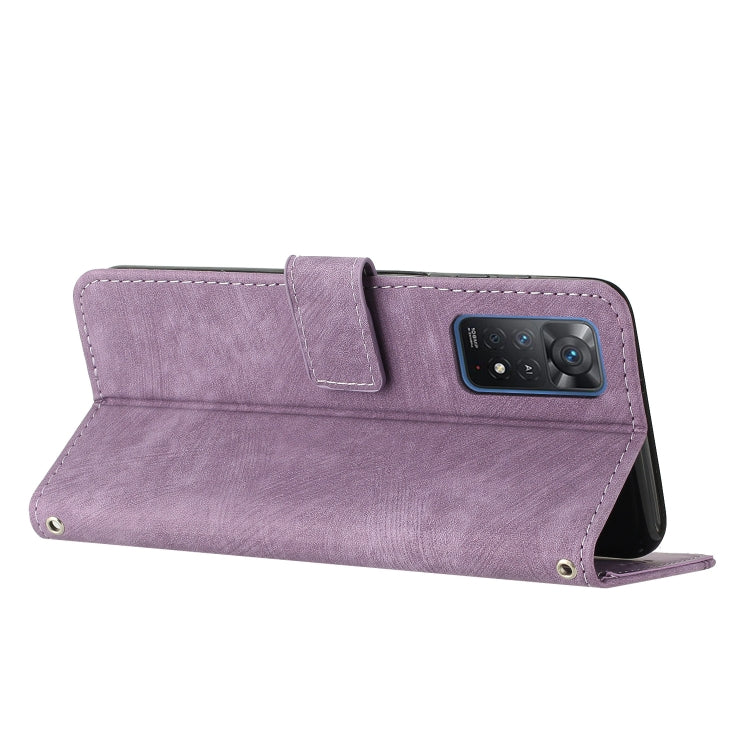 For Xiaomi Redmi Note 11 Pro 4G / 5G Global Skin Feel Stripe Pattern Leather Phone Case with Lanyard