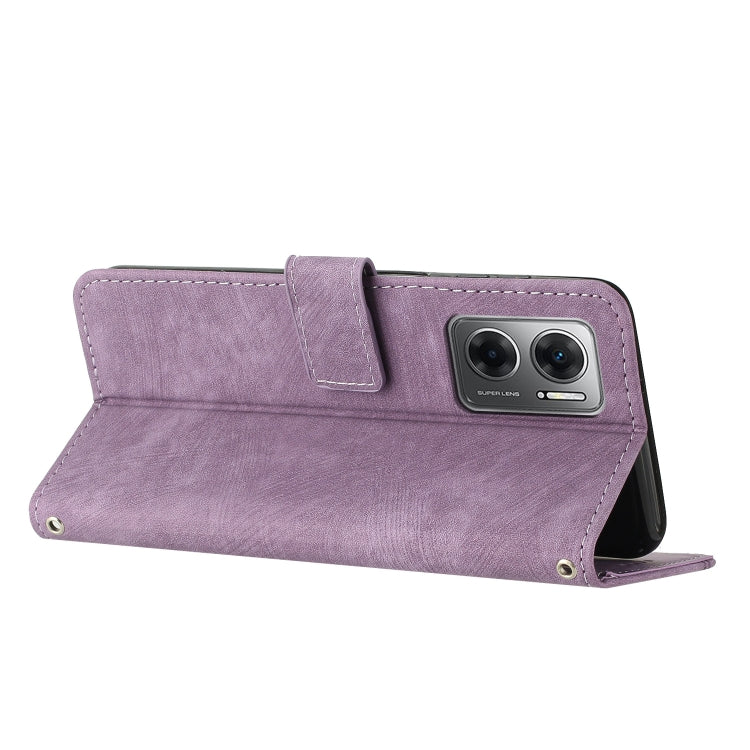 Skin Feel Stripe Pattern Leather Phone Case with Lanyard for Xiaomi Redmi Note 11E / Redmi 10 5G 2022 / Redmi 10 Prime+ 5G India / Poco M4 5G