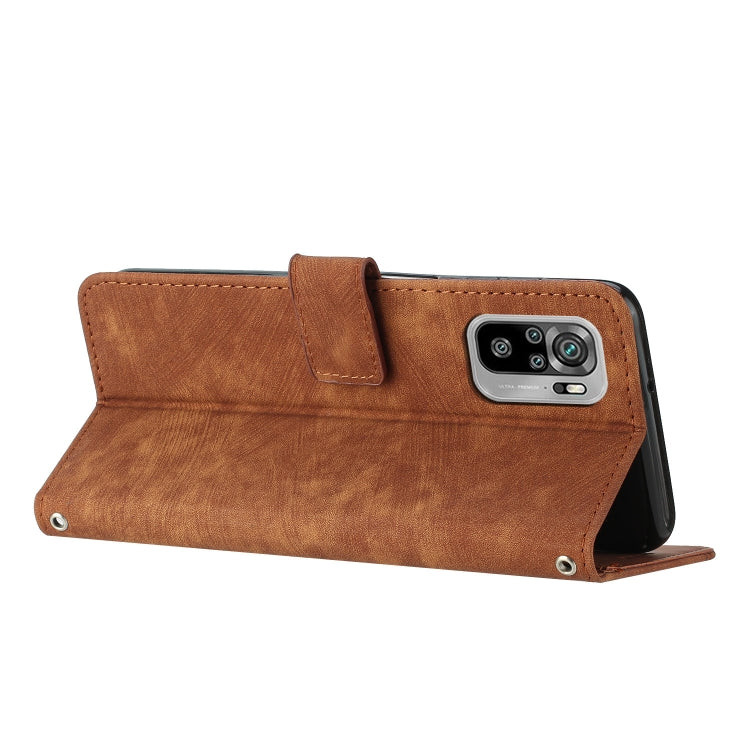 For Xiaomi Redmi Note 10 4G / Note 10s Skin Feel Stripe Pattern Leather Phone Case with Lanyard